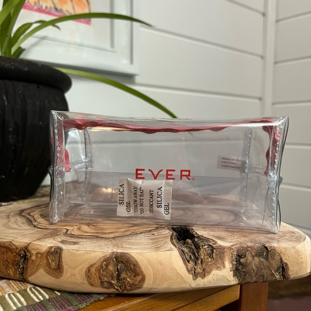 EVER Make-up Case, clear, gold zipper & coral pink, NWOT